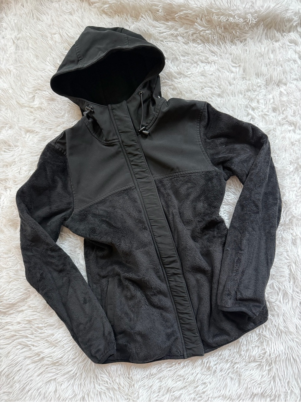 Fjällräven Black Hooded Plush Fleece Jacket Soft Zip Front XS